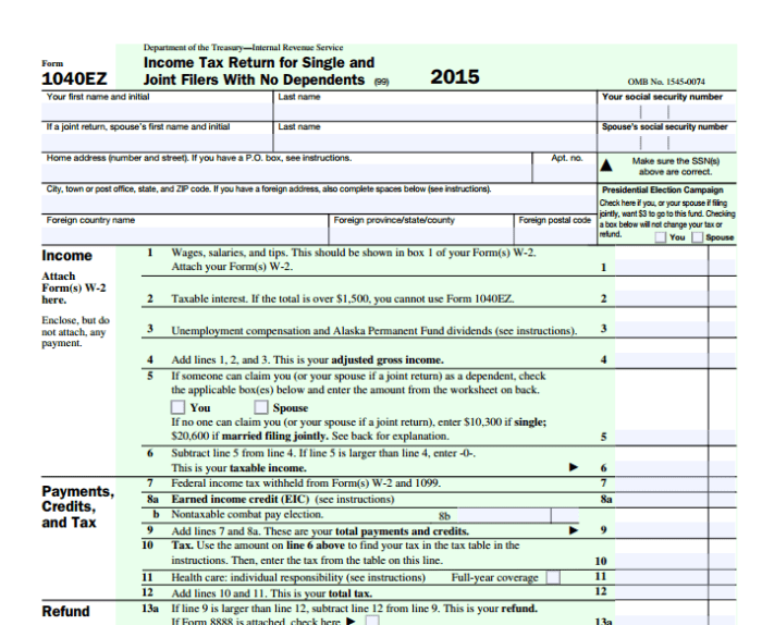 This is part of a 1040EZ, the form my husband and I will get to fill out sometime in the next 2 months.