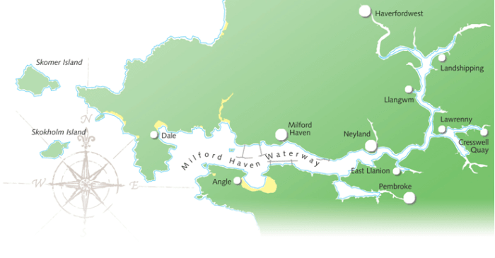 Further west, geographic naming is good evidence of earlier Viking settlement around Milford Haven and West Wales. Many suitable landing beaches that were safe from heavy westerlies were useful for overwintering, upkeep and repair of vessels