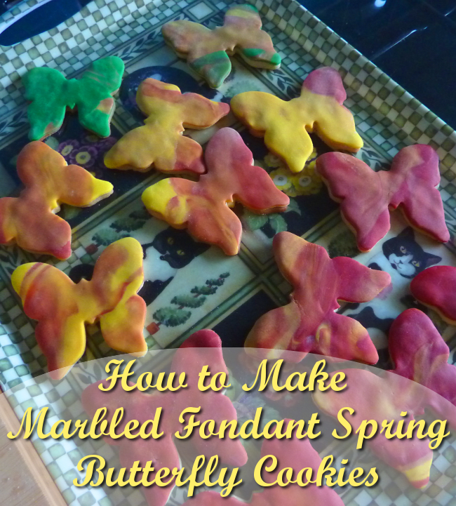 Butterfly Shaped Cookies with Marbled Iced Fondant