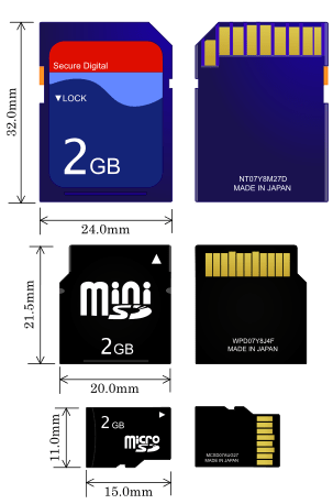 SD card, miniSD card and microSD card