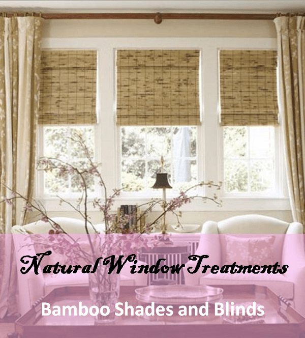 Bamboo roll-up shades come in natural warm colours, like the ones in this picture, but they can also come bleached, stained, or dyed to other colours like blue, red, brown, and black.