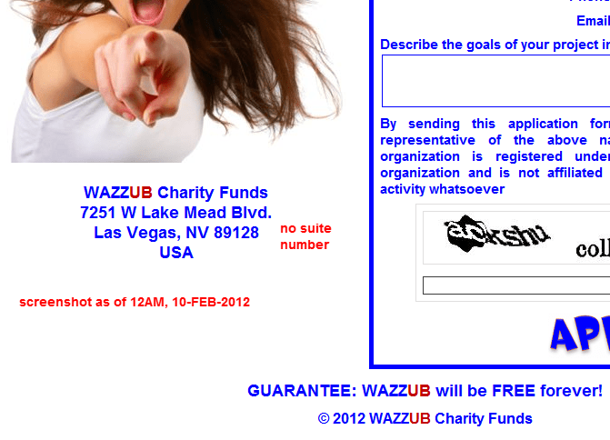 WazzubCharity.org has no suite number in address, but their WHOIS record does. Who's doing the updates?