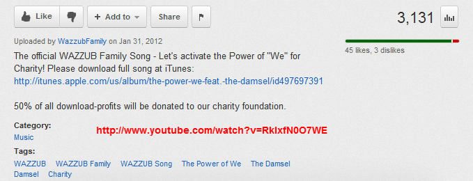 WazzubFamily's official song teaser on Youtube, promising "50% of all download-profits will be donated to our charity foundation."