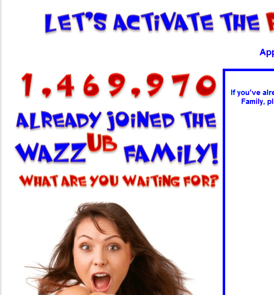 "X already joined the Wazzub Family", except X is a javascript counter, not a real membership counter
