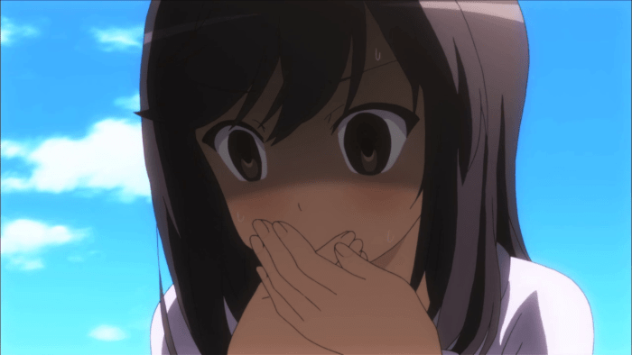 Yandere? No. But Hotaru will do anything for her senpai, as illustrated in this scene.
