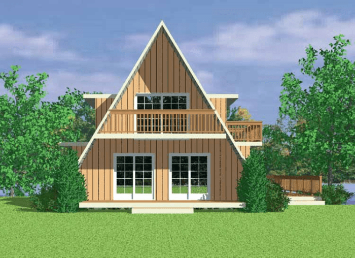This A-frame home has its roof extend down to the ground level. It also features cantilever balconies that jut out from the structure's sides. Ideal design for a suburban area with not much plot space.