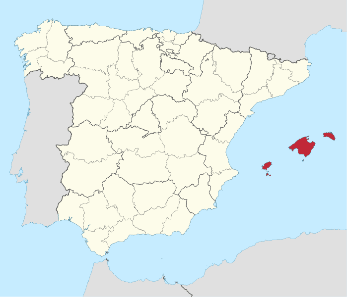 The Balearic Islands of Spain off the eastern coast of the Iberian Peninsula in the western Mediterranean Sea.
