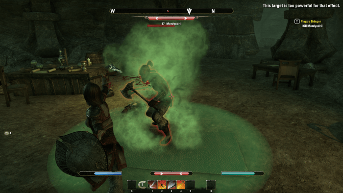 Battling Merdyndril, the vicious, axe-wielding final boss of the Plague Bringer quest in The Elder Scrolls Online.