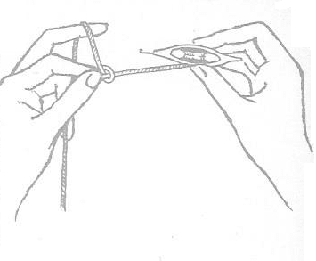Figure 6 - Raise Second Finger of Left Hand and Draw Loop Between Thumb and Forefinger.