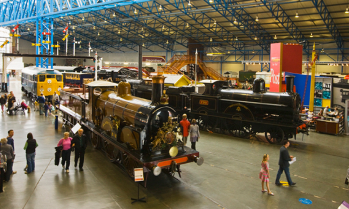 In the Great Hall from the NER footbridge, nearside LBSCR 'Gladstone' in its grand green livery (the CME was colour blind and no-one dared challenge him); behind is LNWR 2-2-2