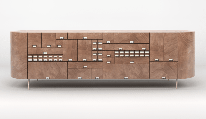 Accent sofa table featuring the differing rectangle sizes arranged in a seemingly similar golden rectangle pattern.