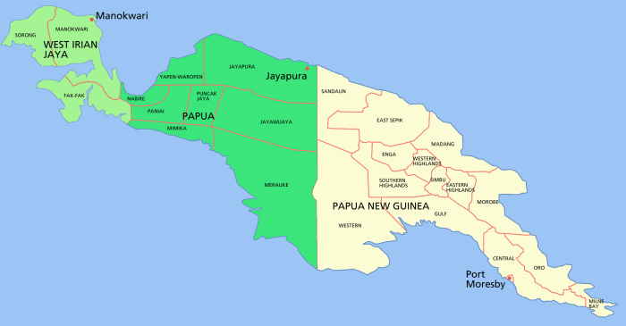 West Papua is the western half of the island of New Guinea and is situated just above Australia on the world map.