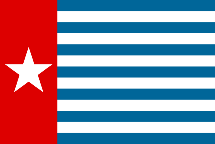 The Morning Star flag, symbol of resistance in West Papua. Unfurling it gets 15 years in jail according to Indonesian law. Numerous raids have been conducted by the Indonesian military on flag-raising ceremonies, with scores killed.