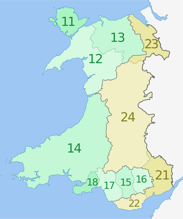 The regions of Wales: Gwynedd is region 12