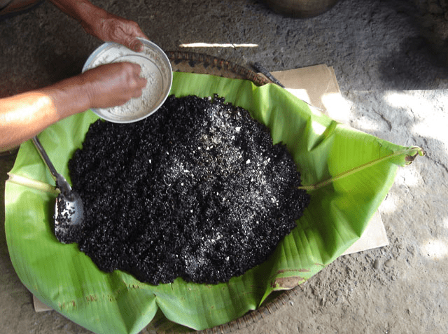 Sprinkle powdered bubod on surface of cooked rice (Image Credit: Photos by Jun Verzola and Brenda Dacpano/NORDIS from galleries.nordis.net)