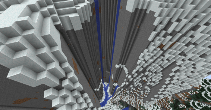 Rivers generated around very tall mountains such as Biomes O' Plenty's Alps almost always drop to near sea level quickly and have extremely smooth canyon walls, making such drops much more sharp than they really should be.