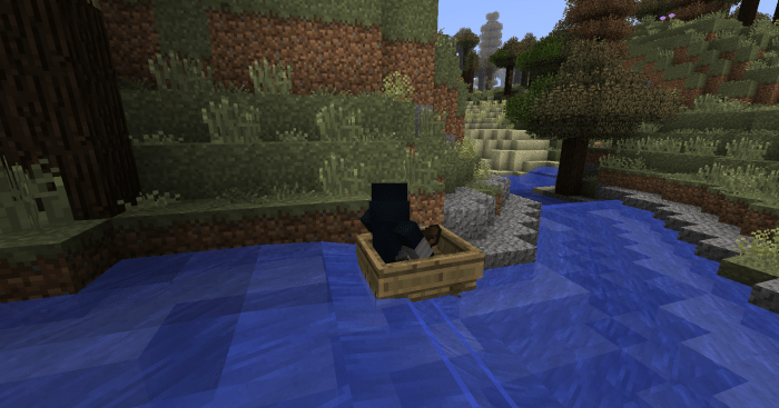 Placing a boat in one of the mod's rivers and drifting down it is quite fun, and thanks to "Minecraft Physics" you can pilot your way up the waterfalls just as easily....