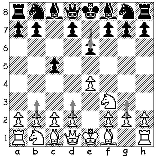 This image shows the three third move alternatives to the Open Sicilian (3.d4) that can be played against 2...e6 in the Sicilian Defense. They are 3.b3, 3.d3 and 3.g3.