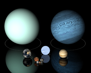 Top Row: Uranus and Neptune; Center Row: Earth, White Dwarf Star, Sirius B and Venus; Bottom row: Mars and Mercury; Last Row: Moon, dwarf planets Pluto and Haumea. Click on Picture gallery for a much more closer look.