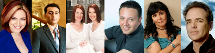 From left to right, Lisa Williams, Hayal Alekperov, Terry and Linda Jamison, John Edward, Charmaine Wilson, and John Holland.