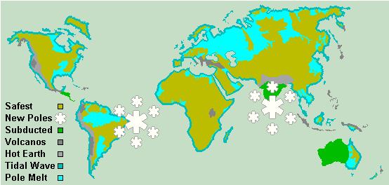 This is a possible map of the world after the Pole Shift, the turquoise areas indicating where new seas will form.