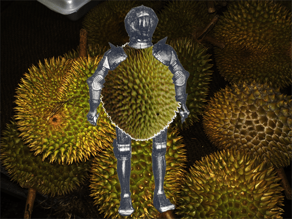 A durian is hard and heavy and covered with sharp thorns. It can be used as a weapon to dash out your brains.