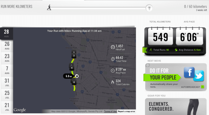 Nike+Running captures all the details of your run, including where you ran, how fast you ran, and how you felt on the day.