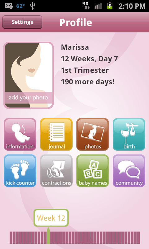 Screenshot of the BabyBump pregnancy app. It comes in both a free and paid version.