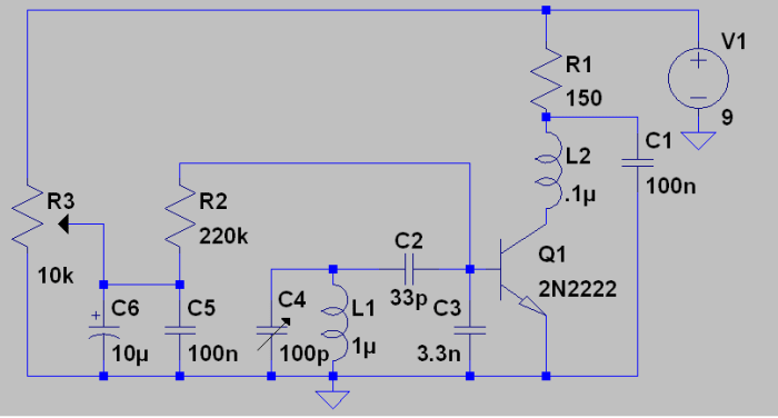 A simple Q multiplier circuit with expansive gain. One unusual aspect of expansive gain is that the selectivity of the circuit increases with signal strength.