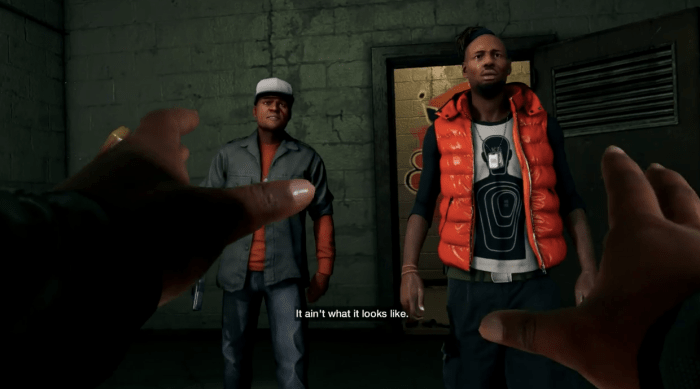 Tyrone gets into some deep trouble after he's found out during the Planting a Bug mission of Watch_Dogs.