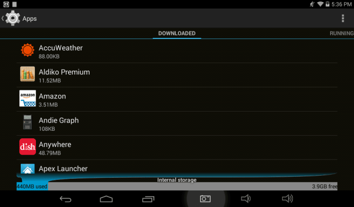 AFTER: Showing the Apps screen again after using Link2SD to move all applicable apps and movable data to the secondary partition on my microSD card.