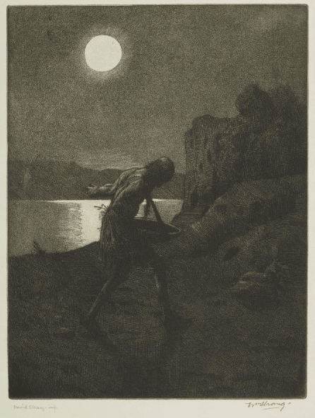 Illustration to 'The Brownie of Blednoch, charmingly entitled, ''I'll berry your Crap", by William Strang.