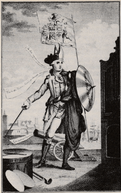 Satirical figure of an individual who is half English soldier and half Bishop, implying a relationship between church and state in England.