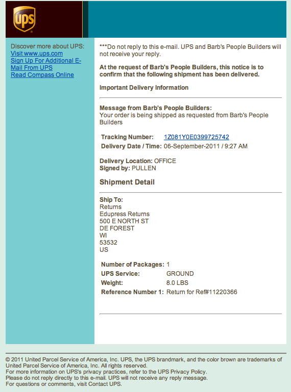 This is genuine. You see the address you shipped to in the body of the email and the reference number you supplied under reference number. It should match what was on your label. The name of the person who signed for the package is there.