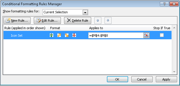 How to change the range of cells that your Conditional Formatting is applied to in Excel 2010.