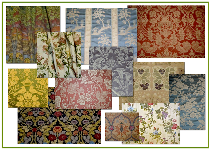 A sampling of fabrics woven on a jacquard loom. Copyright 2014 RestorationFabricsandTrims.com. All Rights Reserved. Used with permission.