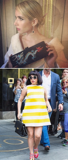 Emma Roberts put chopsticks in her hair bun and a carried a dragon on her clutch. Meanwhile, Lady Gaga walked the streets in her sushi shoes before the event.