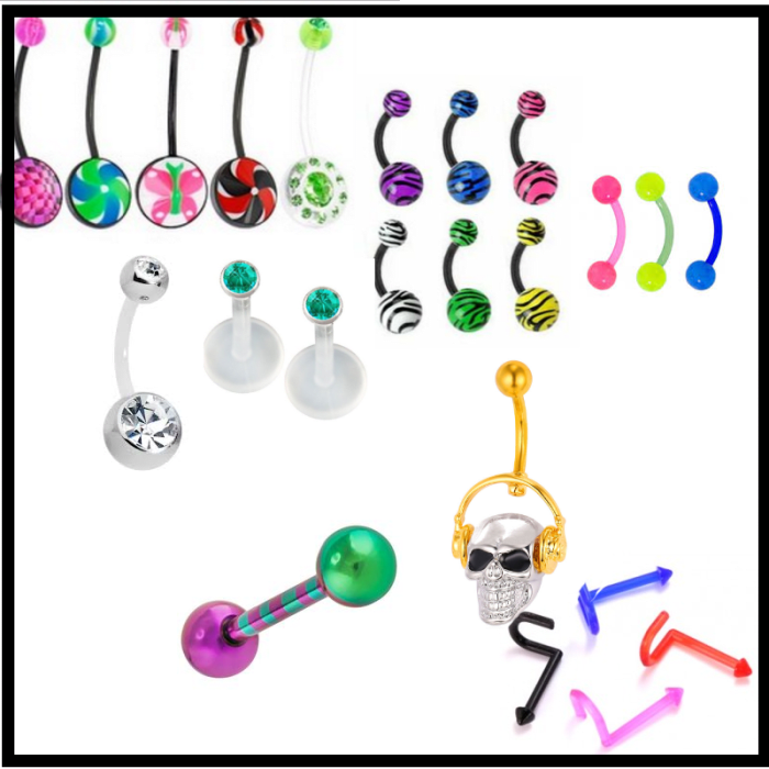 Body friendly bioplast is designed for people with allergies that use body jewelry. It comes in many different colors in all shapes and sizes.