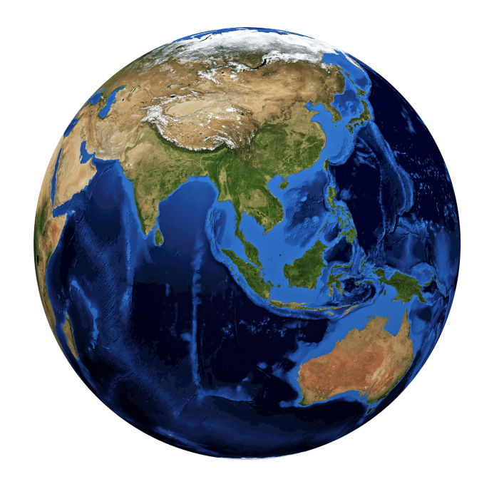 This is a map of the Earth. Malaysia is one of the hardest countries to try and locate on a map. The country is in Southeast Asia close to Singapore.