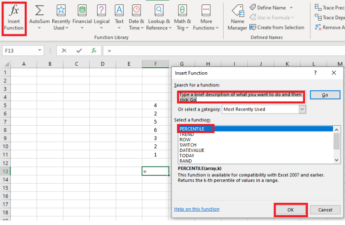 If you are unsure which category a function is located under, a function can always be searched for by clicking on the insert function button.