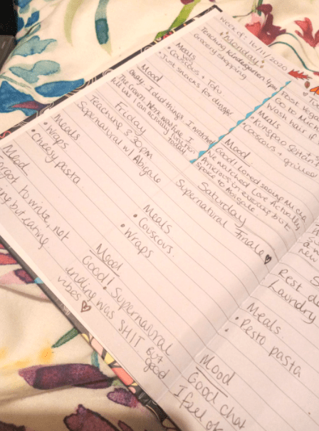 Planning out my week by listing what I want to do or tasks on the night before is working pretty well (ignore the highlighter pen stain it won't come out)