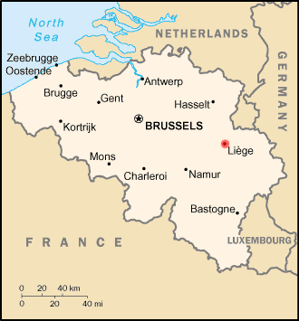 Map location of Liège, Belgium
