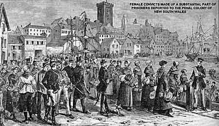 Irish women and children waiting to board a convict ship that would transport them to Australia