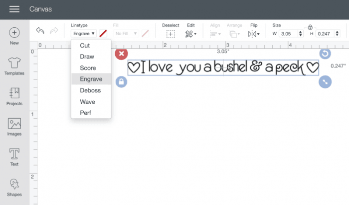 Here is where you will find the drop down menu for the linetype function that will allow you to use the tolls of the Cricut Maker