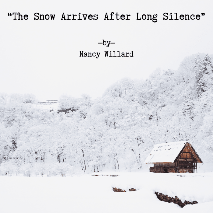 Nancy Willard's “The Snow Arrives After Long Silence” tells of the gradual corruption of pristine and natural snow as it makes its way into the human environment.