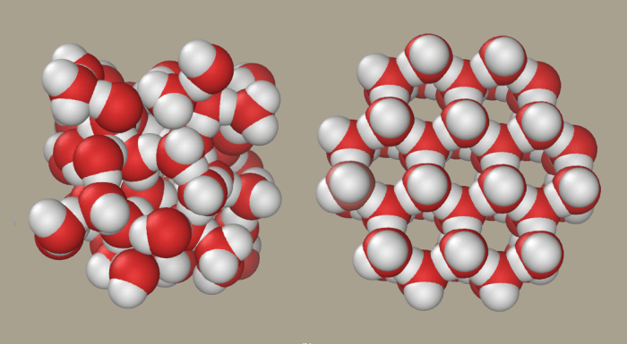 left image is water as a liquid, the right image is the crystallization of water in its process of freezing