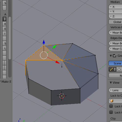 Figure D: Forming surfaces by linking the top point we created, to each of the original vertices in the top of the cylinder.
