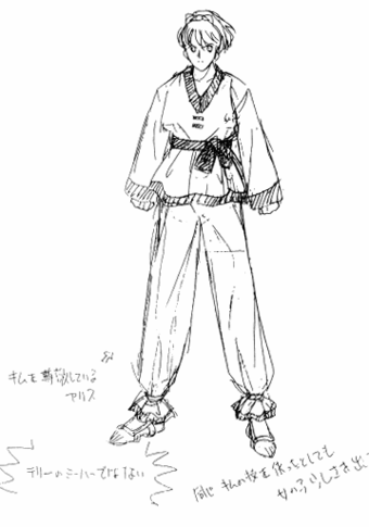 Early concept art for Alice Chrysler, who was supposed to be Mai Shiranui's replacement in Fatal Fury 3.
