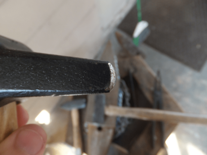 When striking with a cross pein, material is moved above and below the pein, but not must side to side.