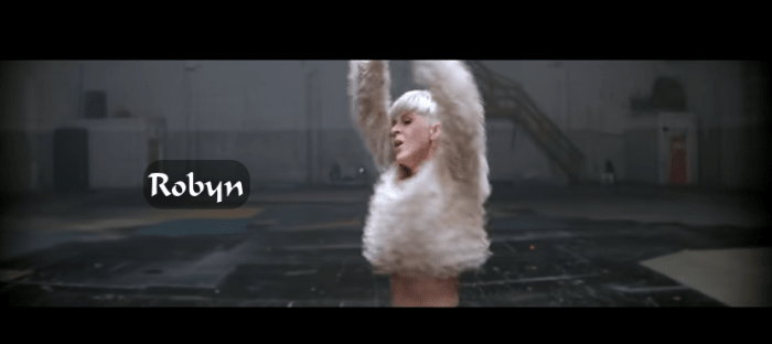 The liberating dance moves of Robyn in the music video "Call Your Girlfriend". It's a cold as ice love anthem, and she rocks to it in a warehouse.